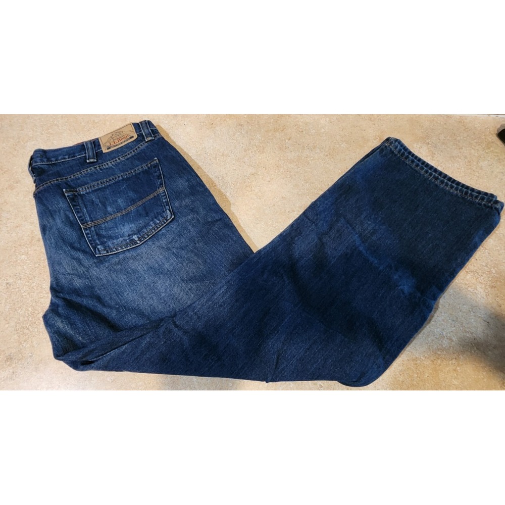 LL BEAN Jeans Mens Size‎ 36x30 Blue Medium Wash Denim Plaid Flannel Lined Red